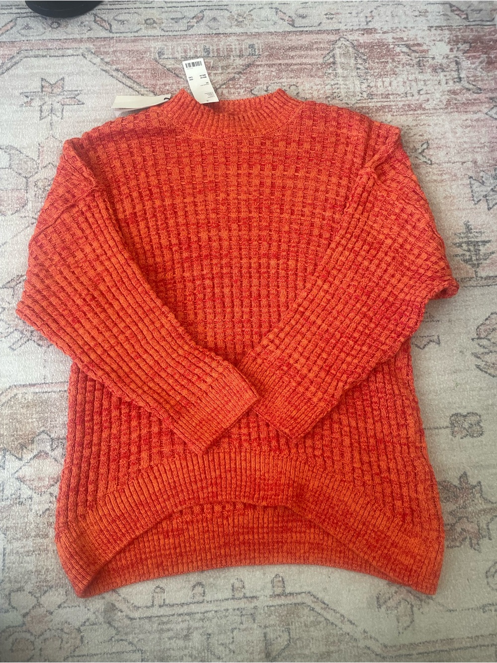 NWT Urban Outfitters Orange Oversized Cozy Waffle Knit Sweater Womens XS